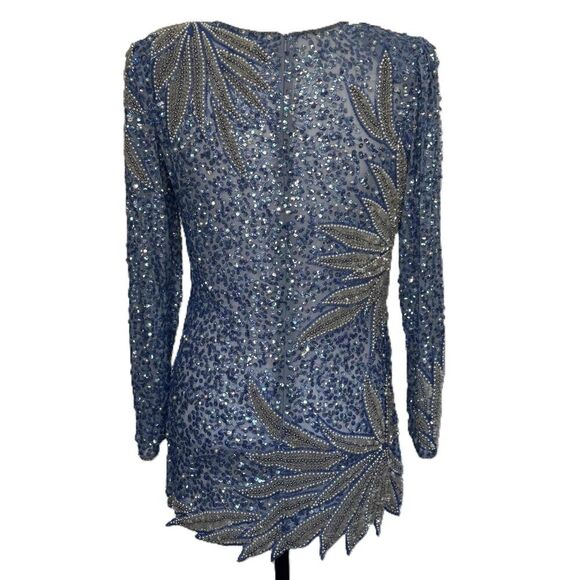 Jovani Women's VTG Dress Tunic Glam Artsy Beaded Sequin Blue Silver Size Small - Picture 3 of 12